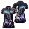 Goofygear Blue And Purple Lightning Custom Dragon Bowling Polo Shirts For Women, Bowling Team Uniform