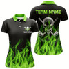 Goofygear Black Womens Golf Polo Shirt Custom Green Flame Skull Golf Clubs, Personalized Golf Gifts For Women
