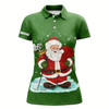 Goofygear Womens Golf Polo Shirt Custom Name Christmas Green Pattern Santa Golfer, Christmas Golf Gift For Women