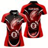 Goofygear Personalized Red Black 3D 8 Ball Pool Polo Shirts For Women, Custom Billiard 8 Ball Pool Team Shirts