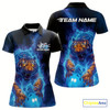 Goofygear Custom Blue Fire Flame Tiger Bowling Team Polo Shirts For Women, Tiger Bowling Jerseys Style 2