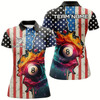 Goofygear Personalized Us Flag Billiard 3D Polo Shirts For Women, Colorful Paint Splash 8 Ball Billiard Jerseys