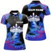 Goofygear Personalized Blue Flame Bowling Team Jerseys, Womens Bowling Polo Shirts Bowling League, Bowling Gifts