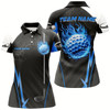 Goofygear Black And White Ladies Golf Tops Custom Blue Flame Golf Ball Women Golf Polo Shirts, Golfing Gifts