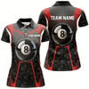 Goofygear Personalized Red Black 8 Ball Billiard 3D Polo Shirts For Women, Custom 8 Ball Pool Pattern Jerseys