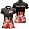Goofygear Black And Red Thunder Lightning Custom Bowling Polo Shirts For Women, Bowling League Shirts