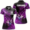 Goofygear Women Bowling Polo Shirts Custom Purple Lightning Thunder Bowling Team Jersey, Gift For Team Bowlers Style 2