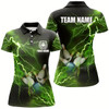 Goofygear Women Bowling Polo Shirts Custom Green Lightning Thunder Bowling Team Jersey, Gift For Team Bowlers Style 2