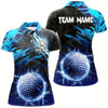 Goofygear Blue Camo Lightning Thunder Golf Ball Custom Womens Golf Polo Shirts, Golf Apparel For Ladies
