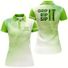 Goofygear Funny Womens Golf Polo Shirt Custom Name Grip It Rip It Sip It, Golf Tops For Ladies Green