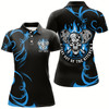 Goofygear Custom Flame Skull Pickleball Polo Shirts For Women'S "Stay Out Of The Kitchen" Blue