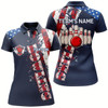 Goofygear Patriotic Women'S Polo Bowling Shirt, Custom Name Ladies Bowlers Jersey Short Sleeve American Flag