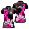 Goofygear Personalized Pink Ribbons Grunge Bowling Shirts For Women, Custom Breast Cancer Bowling Team Shirts