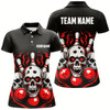 Goofygear Custom Red Skull Bowling Team Shirts, Flame Bowling Jerseys Bowlers Shirts For Women Style 2