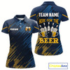 Goofygear Blue And Yellow Pattern Women Bowling Shirt Custom Here For The Beer Funny Bowling Tournament Shirt