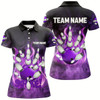 Goofygear Purple Flame Strike Bowling Shirts For Women Custom Bowling Team League Jerseys, Womens Bowling Shirts