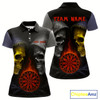 Goofygear Flaming Dartboard Dual Skulls Funny Darts Shirt For Women - Customizable Name & Team