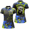 Goofygear Custom Blue And Green Bowling Jerseys For Women, Flame Skull Bowling Team Shirts