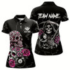 Goofygear Personalized Pink Funny Skull Roses 8 Ball Billiard Shirts For Women Custom Pool Team Shirts