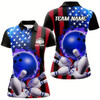 Goofygear American Flag Thunder Lightning Flame Bowling Ball Custom Women Bowling Team Shirts