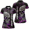 Goofygear Custom Purple And Pink Halloween Skull Bowling Shirts For Women, Outfit Bowling For Team