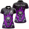 Goofygear Custom Purple Flame Skull Bowling Shirts For Women, Halloween Bowling Team Outfits Uniform Style 1