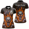 Goofygear Custom Orange Flame Skull Bowling Shirts For Women, Halloween Bowling Team Outfits Uniform Style 1