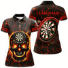 Goofygear Personalized Fire Flame Skull Magma Pattern Women Darts Shirts, Dart League Shirts Team Jerseys Red