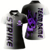 Goofygear Custom Strike Bowling Team Shirts For Women, Skull Bowling Jerseys With Team Name Purple
