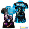 Goofygear Custom Blue Flaming Grim Reaper 8 Ball Pool Billiard Shirt For Women, Funny Skull Pool Team Jersey