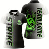 Goofygear Custom Strike Bowling Team Shirts For Women, Skull Bowling Jerseys With Team Name Green
