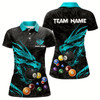 Goofygear Personalized Blue Cyan Black Dragon Billiard Balls Pool Shirt For Women, Billiard League Team Jersey