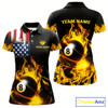Goofygear Yellow Flaming American Flag 8 Ball Billiard Shirt For Women Custom Patriotic Pool Team Jersey