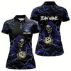 Goofygear Black And Blue Lightning Thunder Skull Reaper Bowling Shirts For Women Custom Bowling Team Jerseys