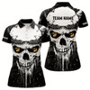 Goofygear Personalized Black White Grunge Skull Ying And Yang Eyes Women Billiard Shirts, Funny Billiard Jersey