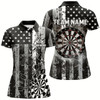 Goofygear Custom Black Grunge Us Flag Patriotic Dart Shirts For Women, Retro Darts Board Smoke Dart Team Jersey