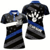Goofygear Black American Flag Women Bowling Shirts Custom Bowling Camo Team Jerseys, Gift For Bowlers Blue