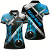 Goofygear Women Bowling Shirts Custom Black Bowling Ball Flame Bowling Team Jerseys, Gift For Bowlers Blue