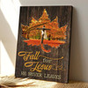 Fall For Jesus He Never Leaves Canvas Wall Art With Cross And Autumn Leaves For Faith Inspired Decor