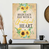 Begin Each Day With A Grateful Heart Sunflower Canvas With Uplifting Bible Verse For Joyful Christian Living