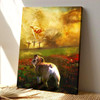 Christian Canvas Wall Art Jesus And English Bulldog Walking Side By Side Toward A Beautiful World Embraced By His Love