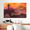 Matthew 1926 With God All Things Are Possible Cross Mountain Wall Art Canvas Religious Wall Decor