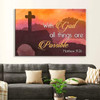 Matthew 1926 With God All Things Are Possible Cross Mountain Wall Art Canvas Religious Wall Decor