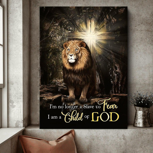 I'm No Longer A Slave To Fear Jesus Lion Cross Canvas Posters Christian Wall Posters Religious Wall Decor