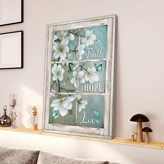 Faith Hope Love Window Background Jesus Canvas Posters Christian Wall Posters Religious Wall Decor