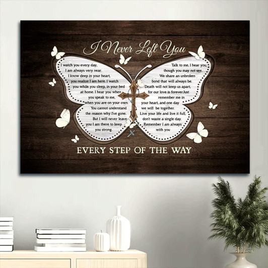 Memorial White Butterfly Wooden Background The Holy Cross Canvas Gift For Members Family I Never Left You Canvas Wall
