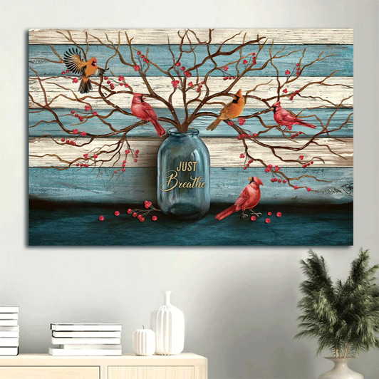 Memorial Beautiful Cranberry Tree Cardinal Painting Blue Background Memorial Gift For Family Members Just Breathe Canvas