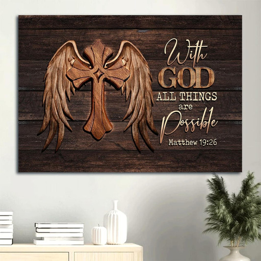 Memorial Angel Wings Unique Cross Memorial Gift For Family Members With God All Things Are Possible Canvas Wall Art