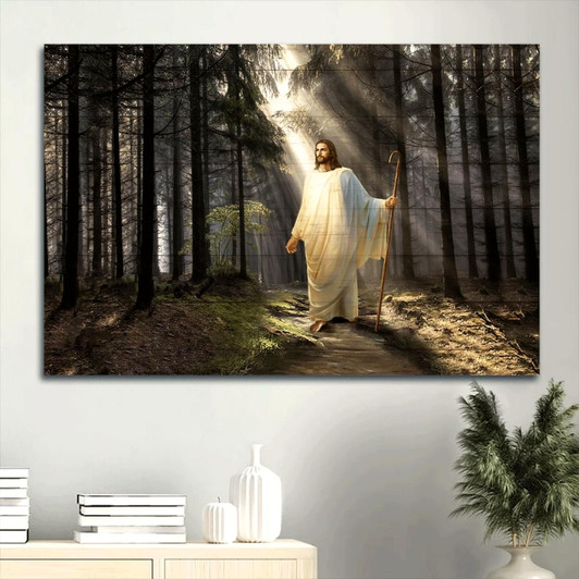 Light In Miracle Forest Religious Painting Jesus Drawing Canvas Wall Art Christian Wall Decor