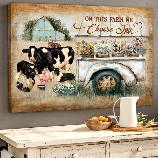 Farm Animals Flower Car Peaceful Life Gift For Farm Lover On This Farm We Choose Joy Canvas Wall Art Christian Wall